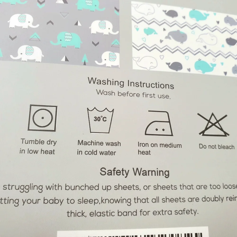 Brolex Pack n Play Mini Crib Sheet Set Gray, White Aqua Gray Elephants Whales